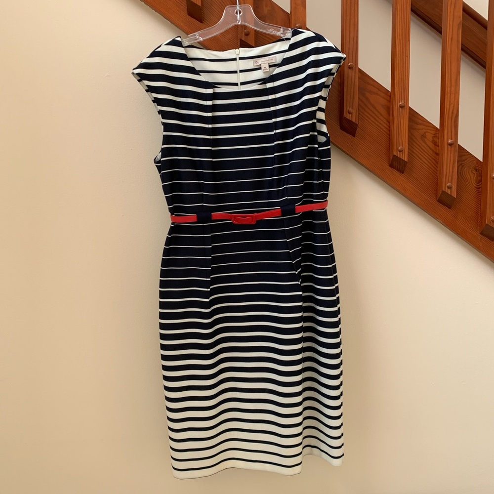 DRESS BARN STRIPED KNEE LENGTH DRESS WITH BELT